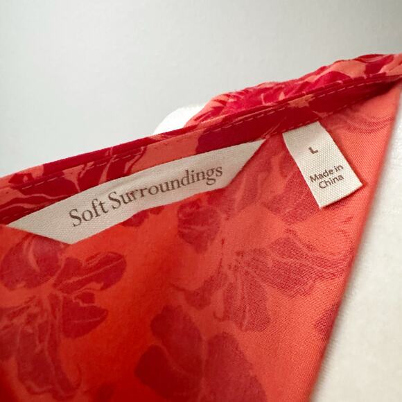 Soft Surroundings Red Floral Criss Cross Halter Maxi Dress women's size large - Picture 9 of 13